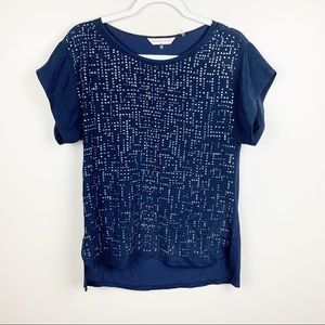 Rebecca Taylor Silk Studded Navy Blouse Size XS